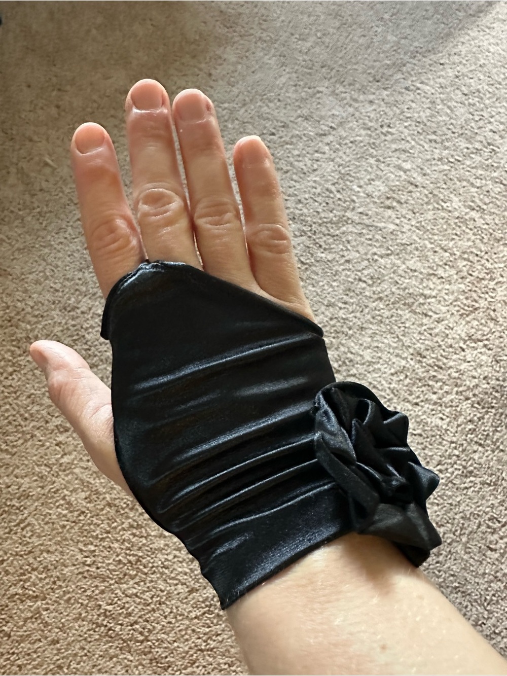Black Satin Fingerless Glove with Rosette